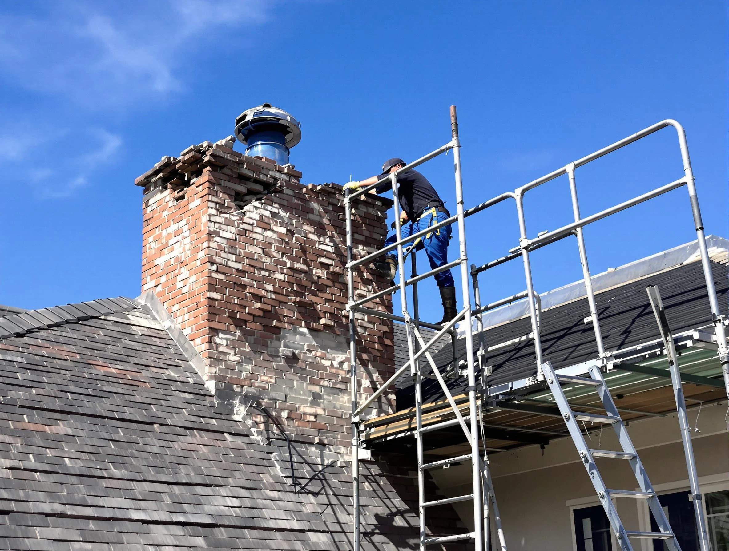 Rebuilding a chimney structure by Tuscaloosa Chimney Sweep in Tuscaloosa, AL