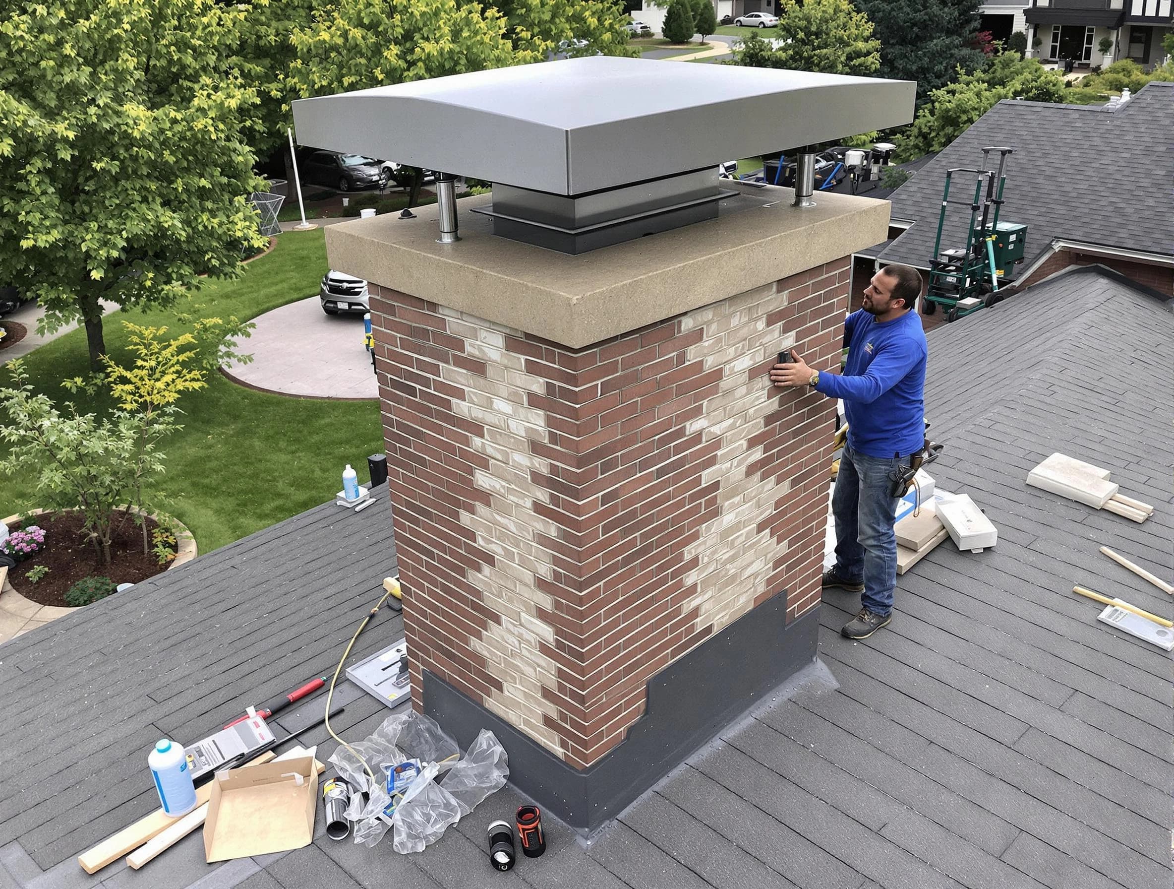 Tuscaloosa Chimney Sweep team working on a custom chimney remodel in Tuscaloosa, AL