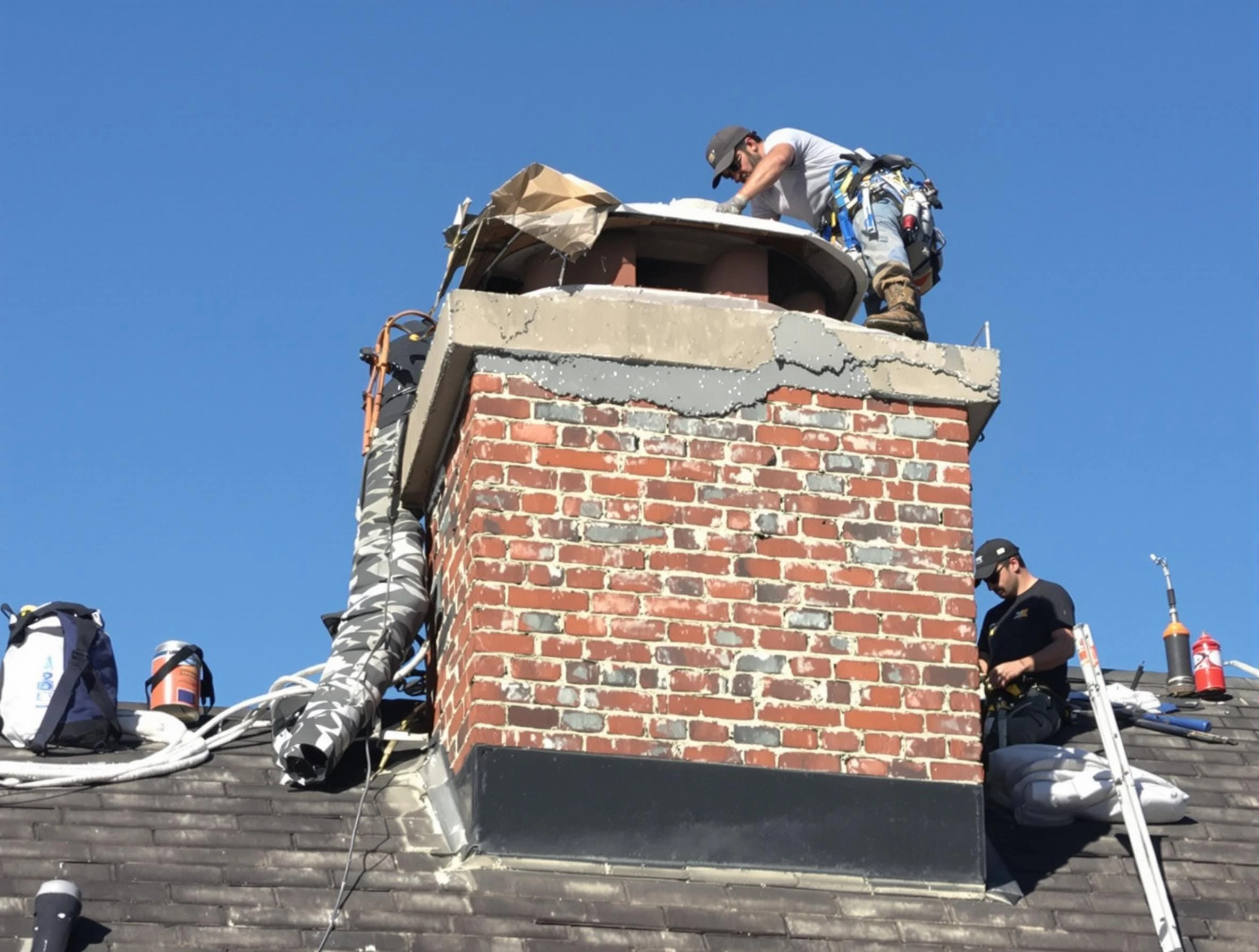 Tuscaloosa Chimney Sweep installing a custom chimney crown in Tuscaloosa, AL