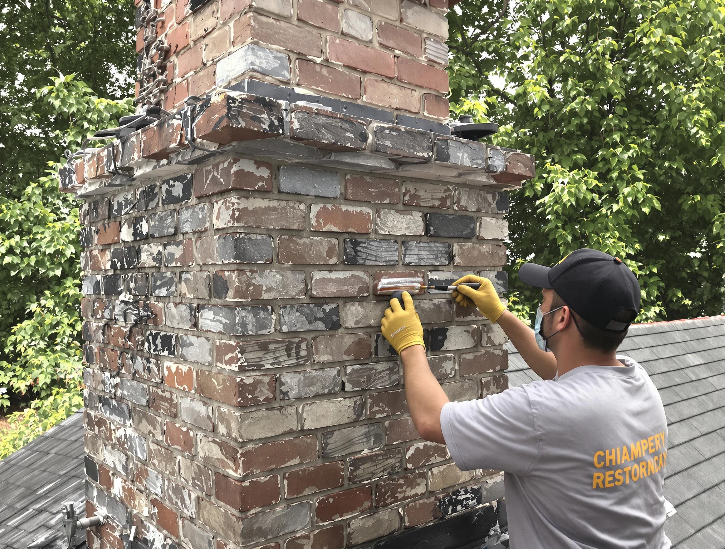 In-progress chimney restoration by Tuscaloosa Chimney Sweep in Tuscaloosa, AL
